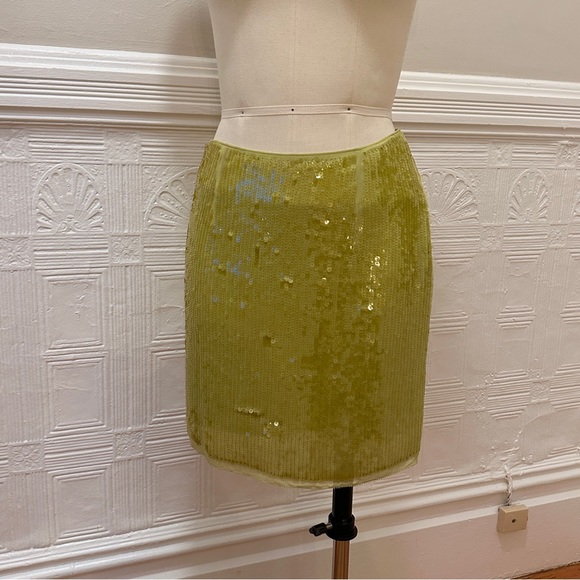 Rachel Roy Lime Green, Drop Waist Sequin Mini Skirt - Y2K Gah Rave Holiday Party - Picture 3 of 11